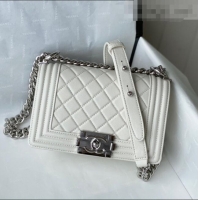 Promotional Chanel Grained Calfskin Small Boy Flap Bag A67085 White/Silver 2021