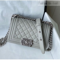 Shop Grade Chanel Grained Calfskin Small Boy Flap Bag A67085 Gray/Silver 2021