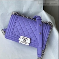 Luxury Discount Chanel Grained Calfskin Small Boy Flap Bag A67085 Purple/Silver 2021
