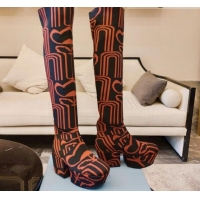 Best Grade Prada Jacquard Knit Platform Over-Knee Boots 6.5cm 092470 Orange/Black