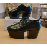 Good Quality Prada Shiny Leather Platform Lace-up Shoe 6.5cm 092477 Dark Green