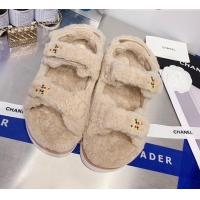 Best Price Chanel Shearling Flat Sandals G35927 Beige