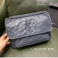Well Crafted Saint Laurent Niki Medium Bag in Crinkled Vintage Leather 633158 Dusty Blue 2021
