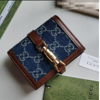 Promotional Gucci Jackie 1961 GG Denim Card Case Wallet 645536 Dark Blue 2021 
