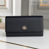 Discount Gucci GG Marmont Textured Leather Continental Wallet 456116 Black 2021