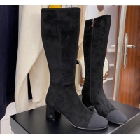 Best Price Chanel Suede Calf-High Boots 5cm Black 111045
