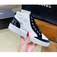 Top Quality Chanel Velvet High-Top Sneakers 111103 White