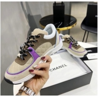 Good Product Chanel Suede & Mesh Wool Sneakers G38299 Khaki/Purple