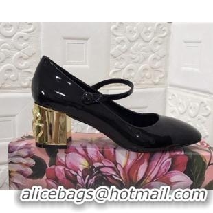 Best Luxury Dolce & Gabbana DG Patent Leather Mary Janes Pumps 111501 Black/Gold