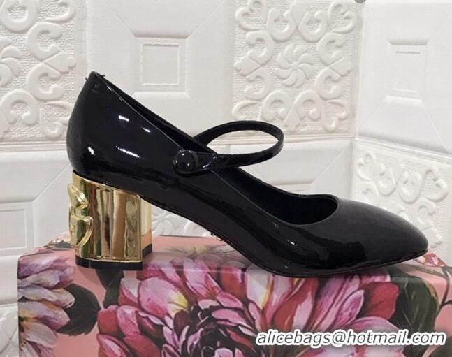 Best Luxury Dolce & Gabbana DG Patent Leather Mary Janes Pumps 111501 Black/Gold
