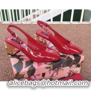 Low Cost Dolce & Gabbana DG Patent Leather Slingback Pumps 6.5cm 111516 Red/Gold