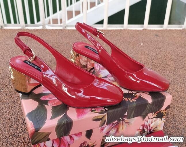 Low Cost Dolce & Gabbana DG Patent Leather Slingback Pumps 6.5cm 111516 Red/Gold
