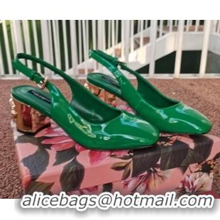 Fashion Dolce & Gabbana DG Patent Leather Slingback Pumps 6.5cm 111516 Green/Gold