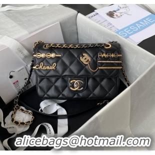 Promotional Chanel Original Leather Pearl Hairpin Badge Bag AS2979 Black