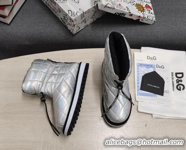 Shop Duplicate Dolce & Gabbana DG Iridescent Down Snow Ankle Boots Silver 121518