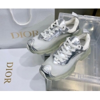 Good Quality Dior Vibe Sneakers in White Mesh and Silver-Tone Leather  111552