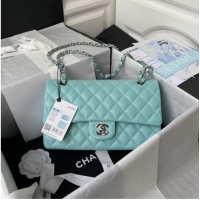 New Product Chanel Flap Shoulder Bag Grained Calfskin A01112 silver-Tone Metal sky blue