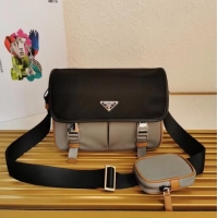 Classic Wholesale Prada Re-Nylon and Saffiano leather shoulder bag 2VD769 black&gray