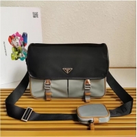 Latest Style Prada Re-Nylon and Saffiano leather shoulder bag 2XD770 black&gray