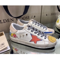 New Style Golden Goose Super-Star Sneakers in White Leather with Graffiti 105059