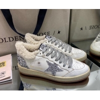 Best Price Golden Goose Ball Star Sneakers in White leather with Silver Glitter Details and Shearling Lining 105084