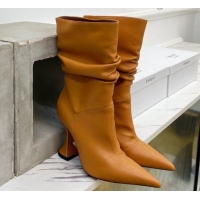 Best Quality Amina Muaddi Pleated Calfskin Short Boots 9.5cm 111204 Brown