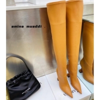 Best Product Amina Muaddi Calfskin Over-Knee High Boots 9.5cm Tan Brown 111210