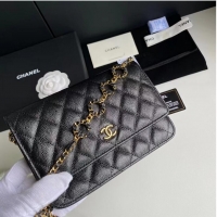 Grade Quality Chanel WOC Original Caviar Leather Flap cross-body bag CC33814 black& Gold chain