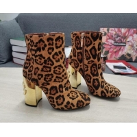 Classic Practical Dolce & Gabbana DG Leopard Print Ankle Short Boots 10.5cm Brown/Gold 111337