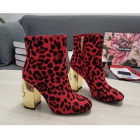 Low Price Dolce & Gabbana DG Leopard Print Ankle Short Boots 10.5cm Red/Gold 111338
