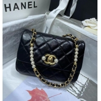 Popular Style Chanel SMALL FLAP BAG Calfskin Imitation Pearls & Gold-Tone Metal AS3000 black