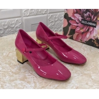 Shop Duplicate Dolce & Gabbana DG Patent Leather Mary Janes Pumps 111501 Hot Pink/Gold