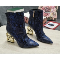 Affordable Price Dolce & Gabbana DG Snakeskin Print Ankle Short Boots 10.5cm 111531 Blue/Gold