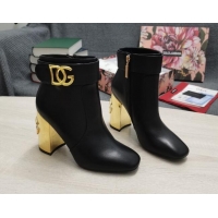 Top Quality Dolce & Gabbana DG Calf Leather Ankle Short Boots 10.5cm 111534 Black/Gold