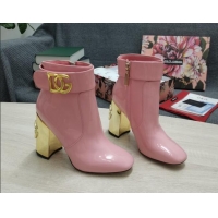 Reasonable Price Dolce & Gabbana DG Patent Leather Ankle Short Boots 10.5cm 111536 Light Pink/Gold