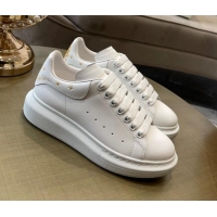 Good Quality Alexander Mcqueen White Silky Calfskin Peace-Dove Back Sneakers Gold 111816