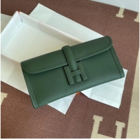 Buy Fashionable Hermes Original Espom Leather Clutch 37088 blackish green