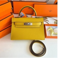 Popular Style Hermes Kelly 19cm Shoulder Bags Epsom Leather KL19 Silver hardware yellow