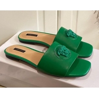 Good Quality Versace Logo Flat Slide Sandals 033085 Green