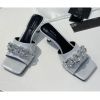 New DesignVersace Calfskin Chain Slide Sandals 6.5cm Silver 071236