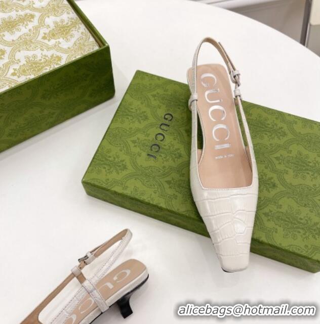  Best Price Gucci Stone Embossed Leather Slingback Pump 4cm 121416 White