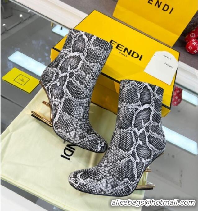 Best Luxury Fendi First Python-Like Leather F Heel Ankle Boots 8cm Grey 111605