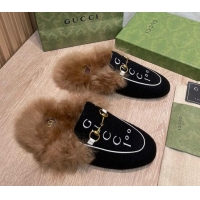 Grade Quality Gucci 100 Velvet Fur Slippers Black 111622