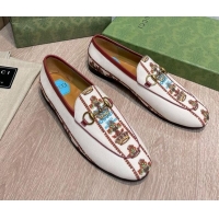 Stylish Gucci 100 Flower Jacquard Canvas Loafers White 111627