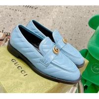 Good Looking Gucci Leather Loafers with Double G 670399 Blue