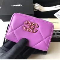 Shop Fashion Chanel 19 Zip Card bag AP0949 Lavender