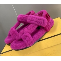 Low Cost Fendi Feel Shearling Flat Sandals 121559 Purple