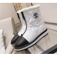 Low Price Chanel Down Silk Snow Ankle Boots 121469 White