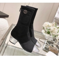 New Style Chanel Grosgrain, Knit & Calfskin Ankle Boots 5.5cm G38522 Black/Silver