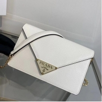 Famous Brand Prada Saffiano leather Identity shoulder bag 1BM318 white